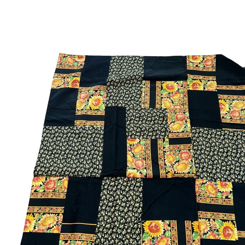 April Cornell reversible patchwork quilted sun flower tablecloth throw